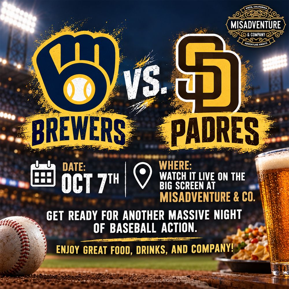 Watch Party: Brewers @ Padres at Misadventure & Co.